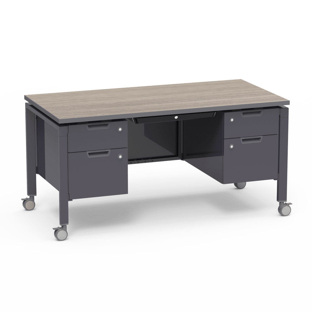 Virco Topaz Series Double Pedestal Mobile Teacher Desk with Storage 60"W x 30"D x 30"H (DESK-TZD3060) - SchoolOutlet