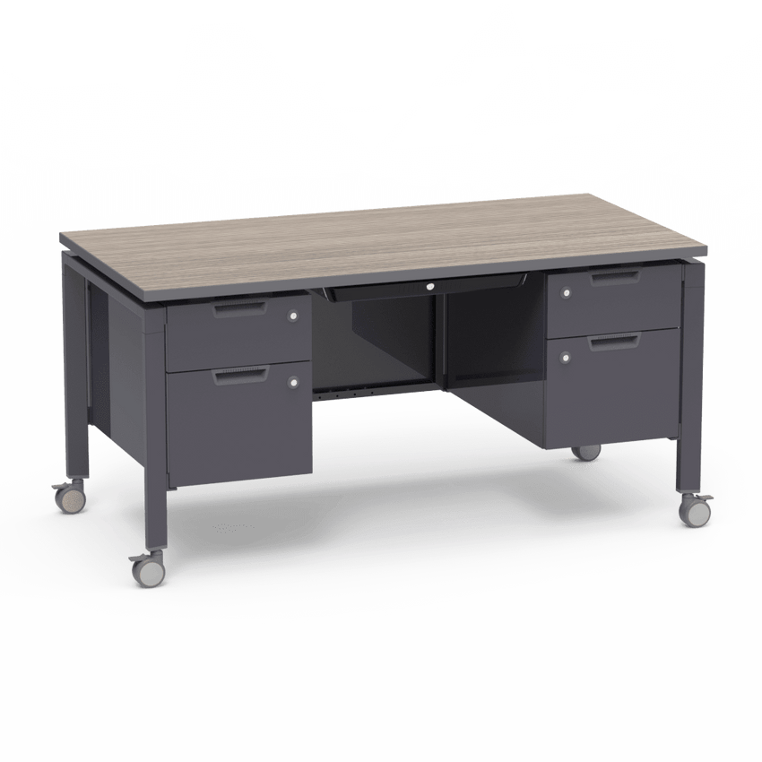 Virco Topaz Series Double Pedestal Mobile Teacher Desk with Storage 60"W x 30"D x 30"H (DESK-TZD3060) - SchoolOutlet