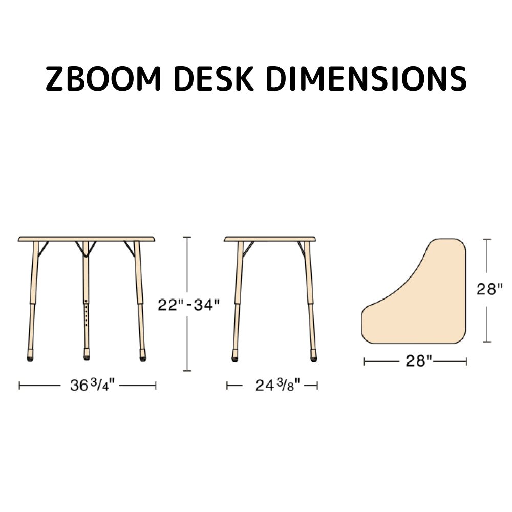 Virco ZBOOMBBM - ZUMA Series Student Desk - Boomerang Shape, Hard Plastic Top, 22" - 34"H with plastic book box - SchoolOutlet