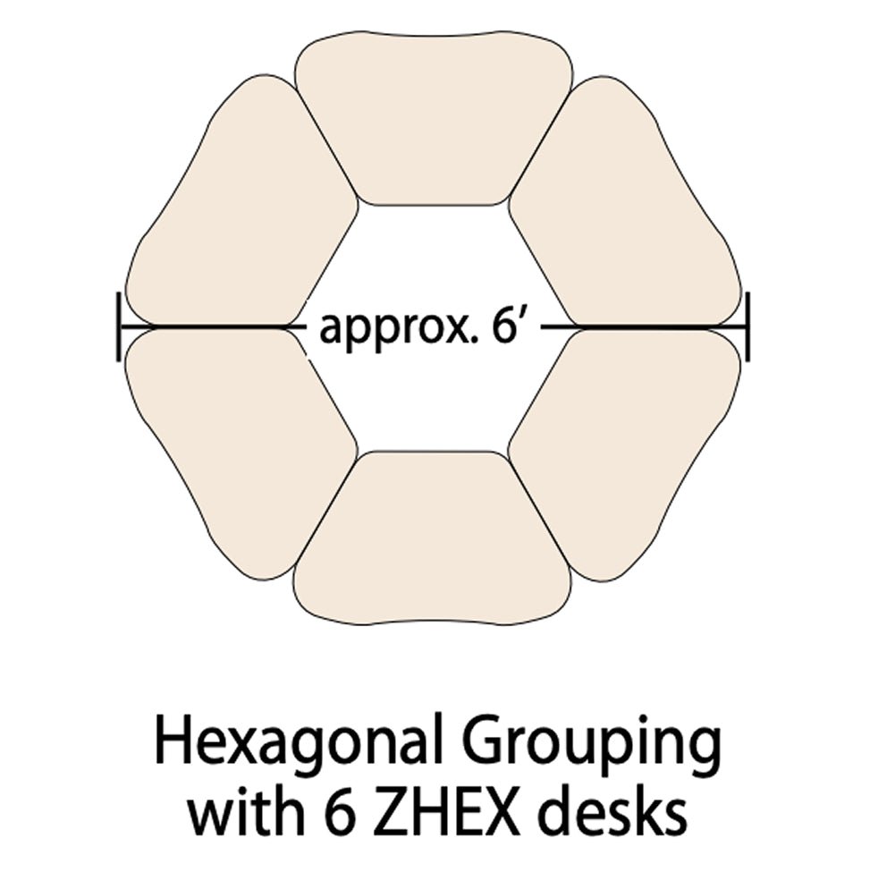 Virco ZHEXBOXM - ZUMA Series Student Desk, Collaborative Shape Hard Plastic Top for 6 - Desk Hexagonal Grouping, 22" - 34"H with plastic book box - SchoolOutlet