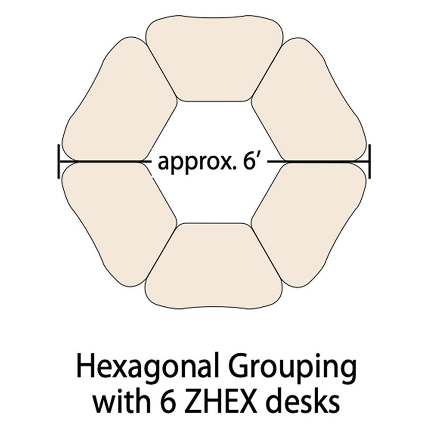 Virco ZHEXBOXM - ZUMA Series Student Desk, Collaborative Shape Hard Plastic Top for 6 - Desk Hexagonal Grouping, 22" - 34"H with plastic book box - SchoolOutlet