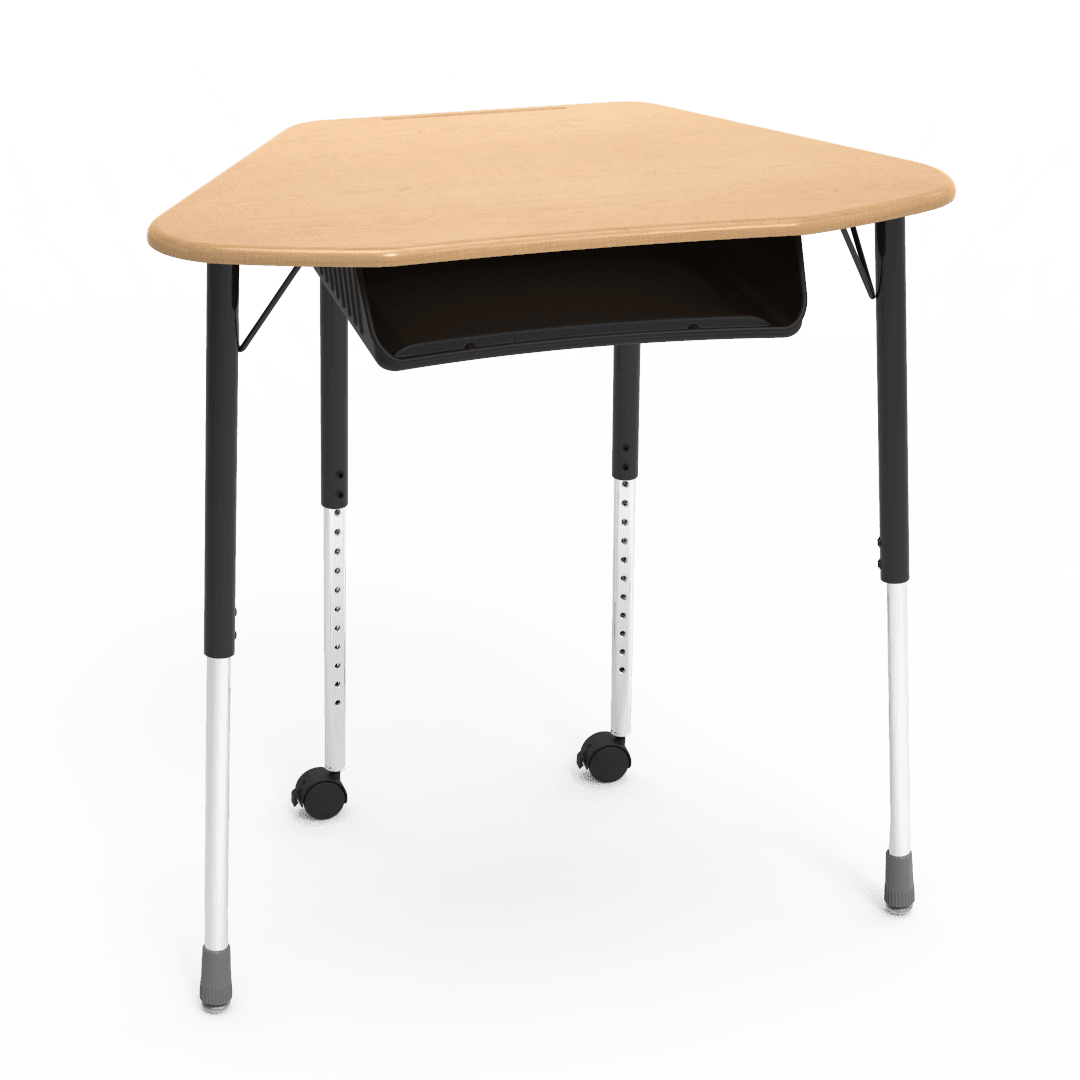 Virco ZUMA Series Hexagon Desk with Book Box Include Casters 33"W x 21"D x 22"-34"H (DESK-ZHEXBOXMC2) - SchoolOutlet