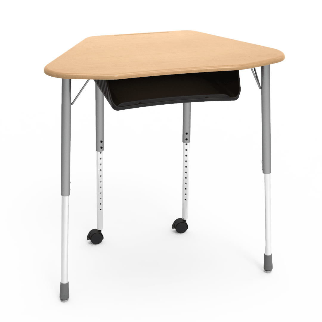 Virco ZUMA Series Hexagon Desk with Book Box Include Casters 33"W x 21"D x 22"-34"H (DESK-ZHEXBOXMC2) - SchoolOutlet
