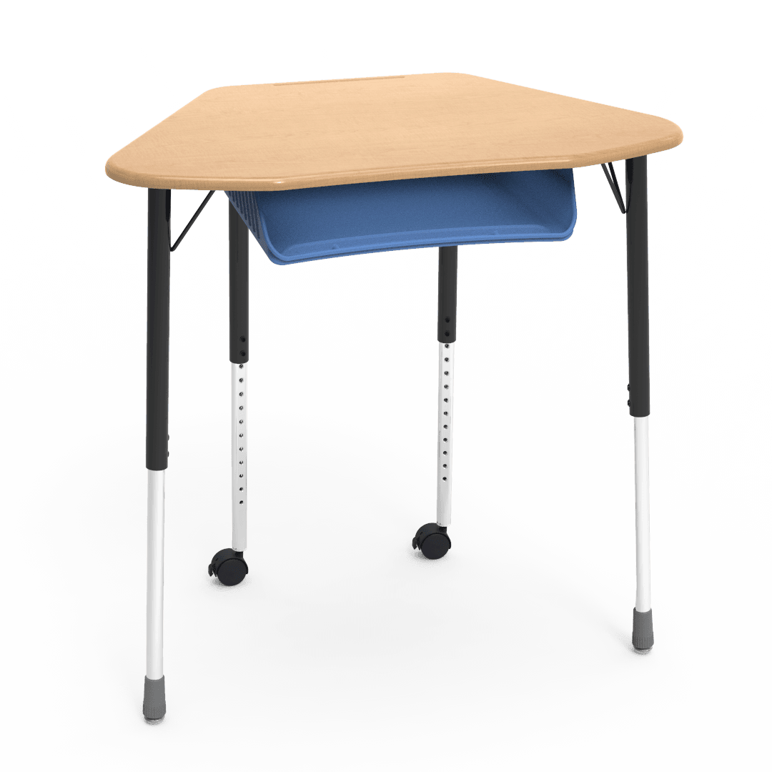 Virco ZUMA Series Hexagon Desk with Book Box Include Casters 33"W x 21"D x 22"-34"H (DESK-ZHEXBOXMC2) - SchoolOutlet