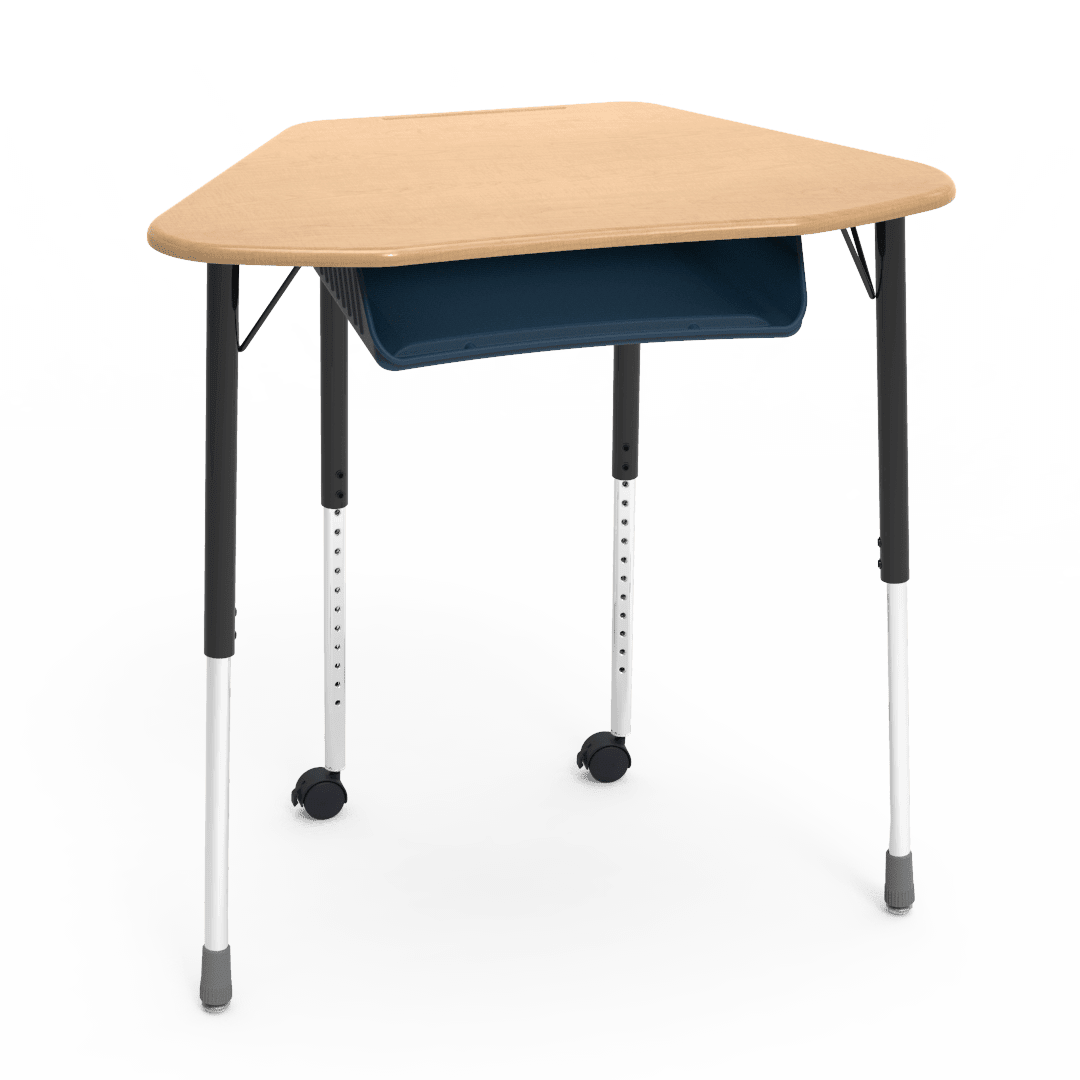 Virco ZUMA Series Hexagon Desk with Book Box Include Casters 33"W x 21"D x 22"-34"H (DESK-ZHEXBOXMC2) - SchoolOutlet