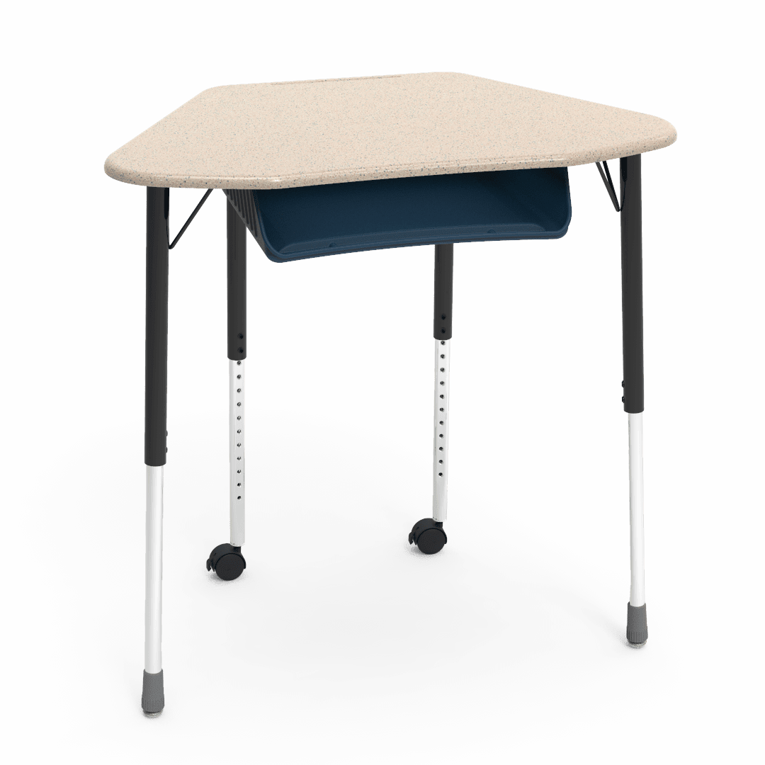 Virco ZUMA Series Hexagon Desk with Book Box Include Casters 33"W x 21"D x 22"-34"H (DESK-ZHEXBOXMC2) - SchoolOutlet
