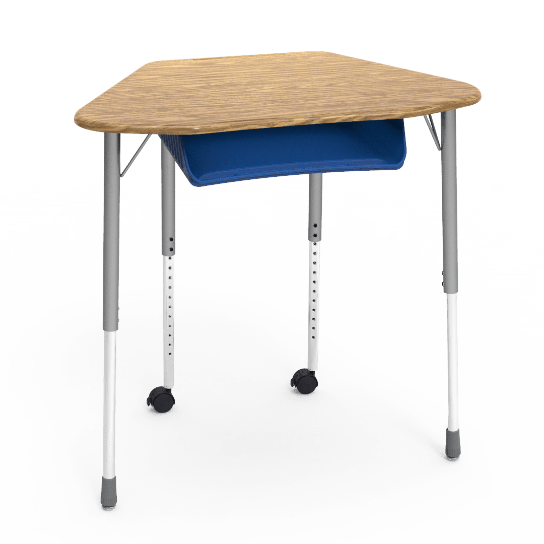 Virco ZUMA Series Hexagon Desk with Book Box Include Casters 33"W x 21"D x 22"-34"H (DESK-ZHEXBOXMC2) - SchoolOutlet