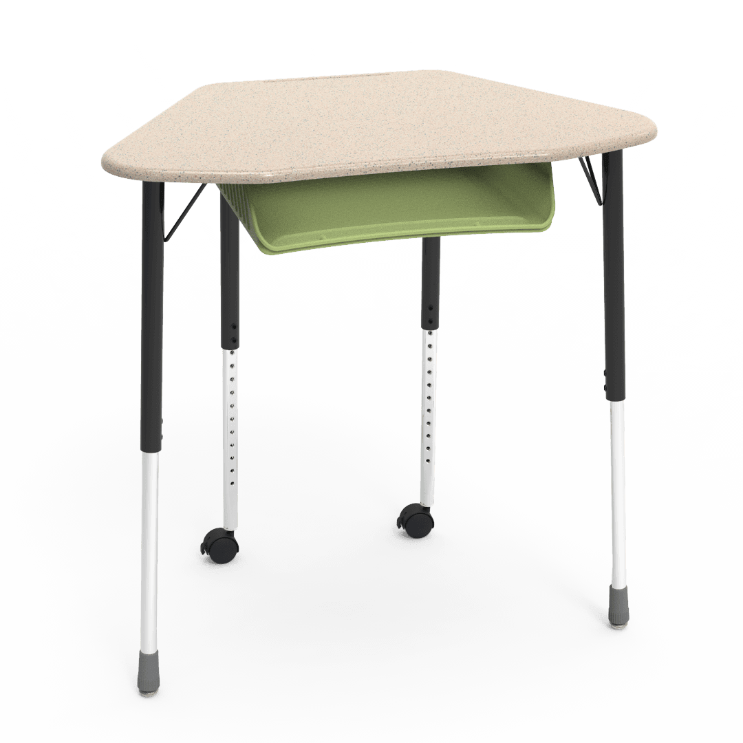 Virco ZUMA Series Hexagon Desk with Book Box Include Casters 33"W x 21"D x 22"-34"H (DESK-ZHEXBOXMC2) - SchoolOutlet