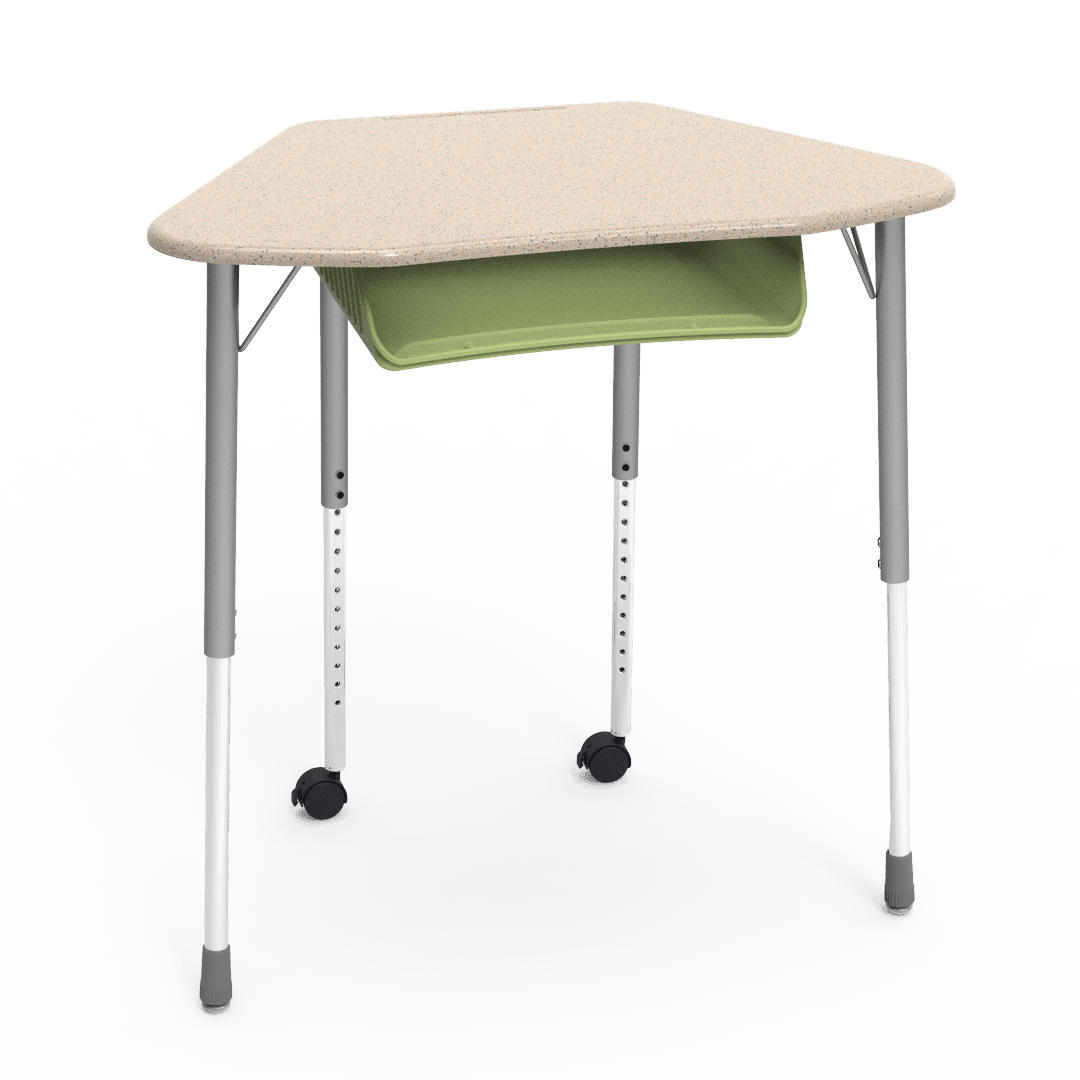 Virco ZUMA Series Hexagon Desk with Book Box Include Casters 33"W x 21"D x 22"-34"H (DESK-ZHEXBOXMC2) - SchoolOutlet
