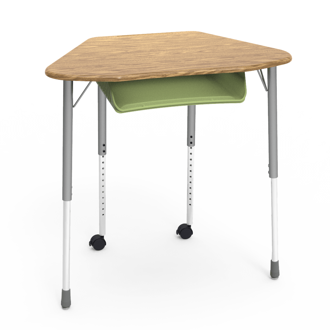 Virco ZUMA Series Hexagon Desk with Book Box Include Casters 33"W x 21"D x 22"-34"H (DESK-ZHEXBOXMC2) - SchoolOutlet