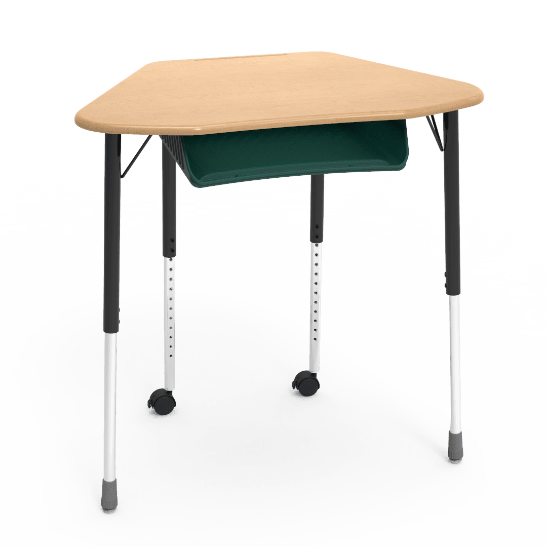 Virco ZUMA Series Hexagon Desk with Book Box Include Casters 33"W x 21"D x 22"-34"H (DESK-ZHEXBOXMC2) - SchoolOutlet