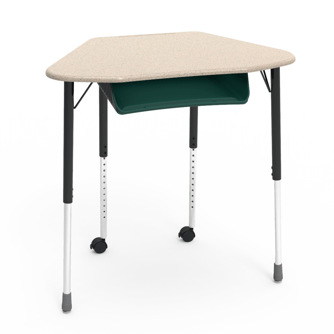 Virco ZUMA Series Hexagon Desk with Book Box Include Casters 33"W x 21"D x 22"-34"H (DESK-ZHEXBOXMC2) - SchoolOutlet