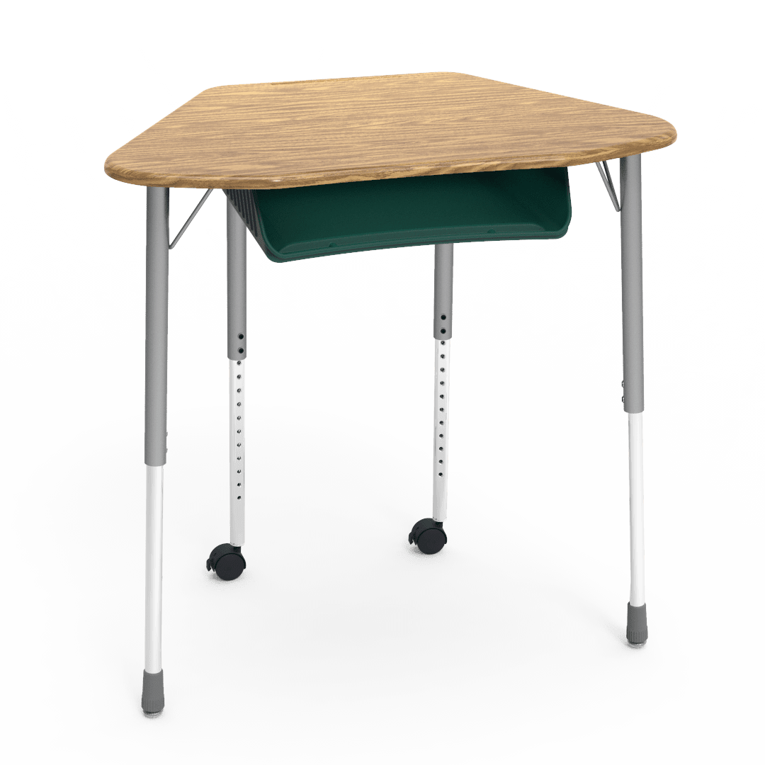 Virco ZUMA Series Hexagon Desk with Book Box Include Casters 33"W x 21"D x 22"-34"H (DESK-ZHEXBOXMC2) - SchoolOutlet