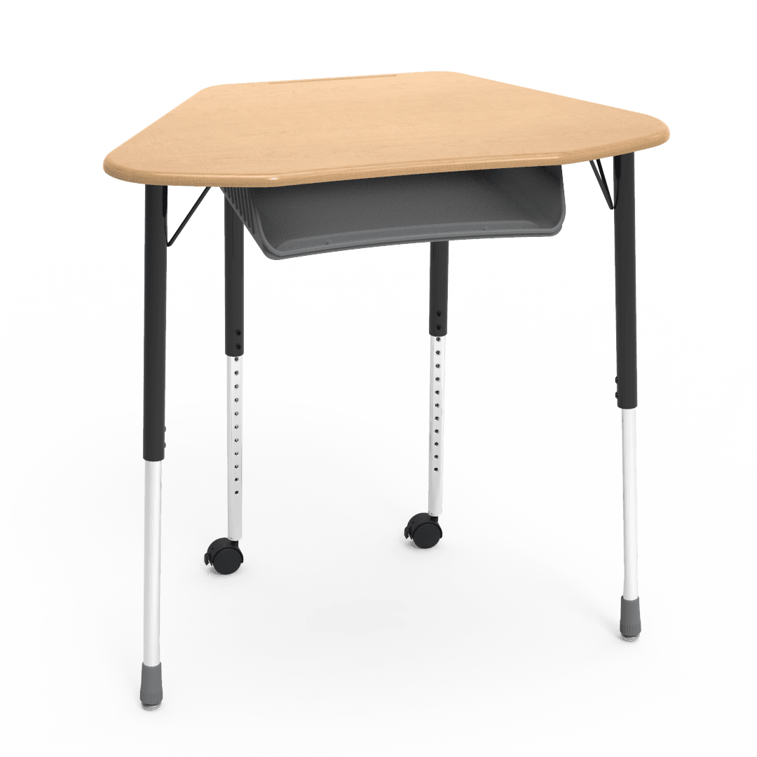 Virco ZUMA Series Hexagon Desk with Book Box Include Casters 33"W x 21"D x 22"-34"H (DESK-ZHEXBOXMC2) - SchoolOutlet