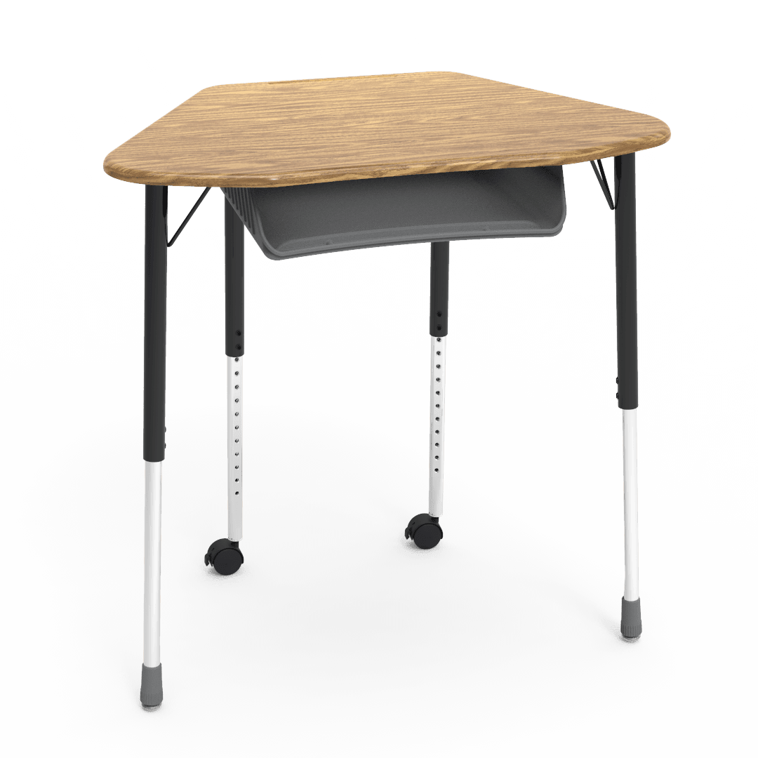 Virco ZUMA Series Hexagon Desk with Book Box Include Casters 33"W x 21"D x 22"-34"H (DESK-ZHEXBOXMC2) - SchoolOutlet