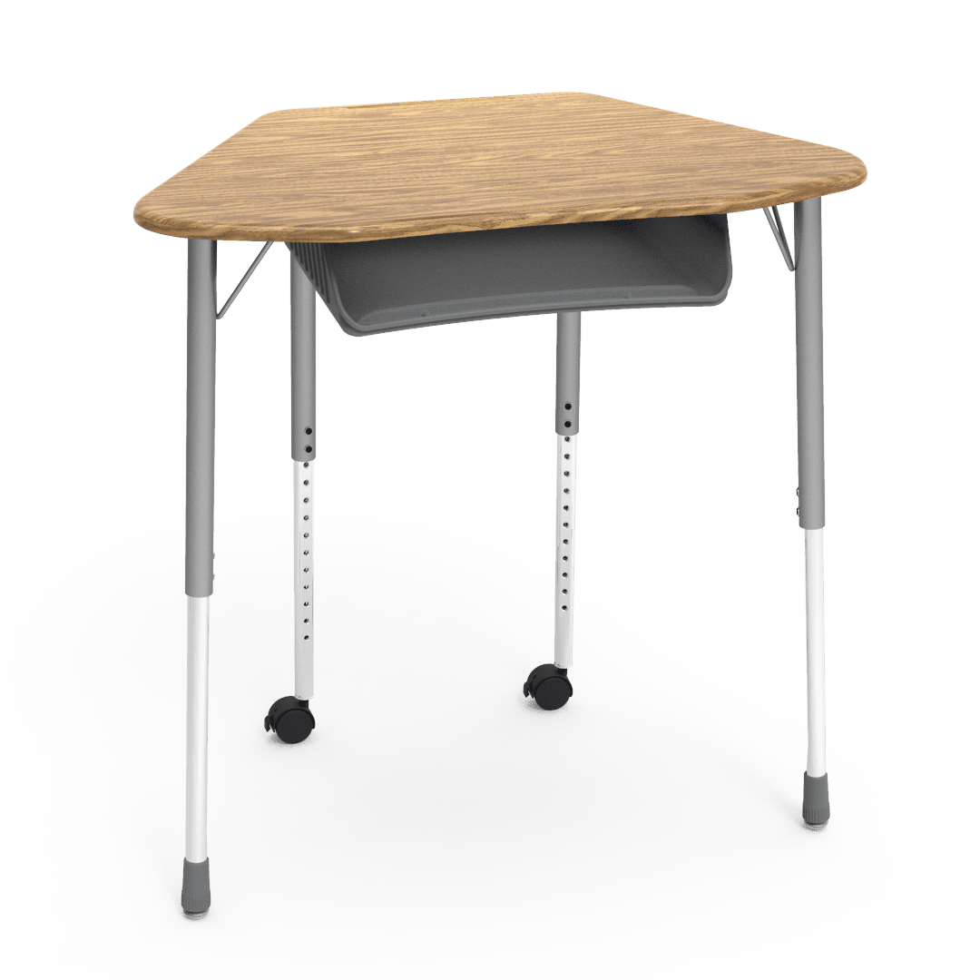 Virco ZUMA Series Hexagon Desk with Book Box Include Casters 33"W x 21"D x 22"-34"H (DESK-ZHEXBOXMC2) - SchoolOutlet