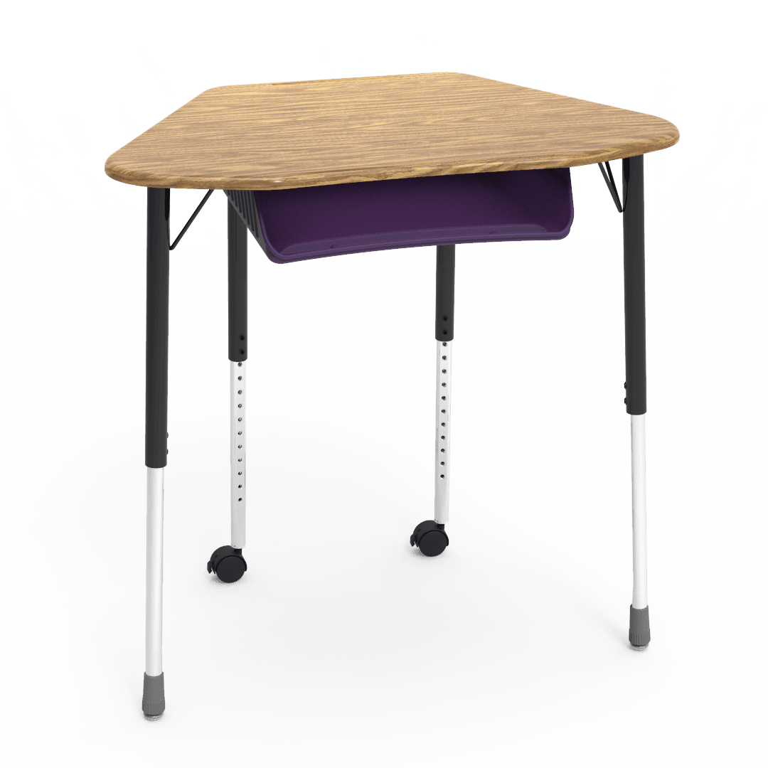 Virco ZUMA Series Hexagon Desk with Book Box Include Casters 33"W x 21"D x 22"-34"H (DESK-ZHEXBOXMC2) - SchoolOutlet