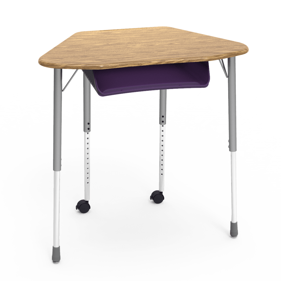 Virco ZUMA Series Hexagon Desk with Book Box Include Casters 33"W x 21"D x 22"-34"H (DESK-ZHEXBOXMC2) - SchoolOutlet