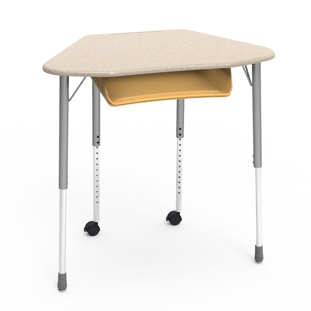 Virco ZUMA Series Hexagon Desk with Book Box Include Casters 33"W x 21"D x 22"-34"H (DESK-ZHEXBOXMC2) - SchoolOutlet