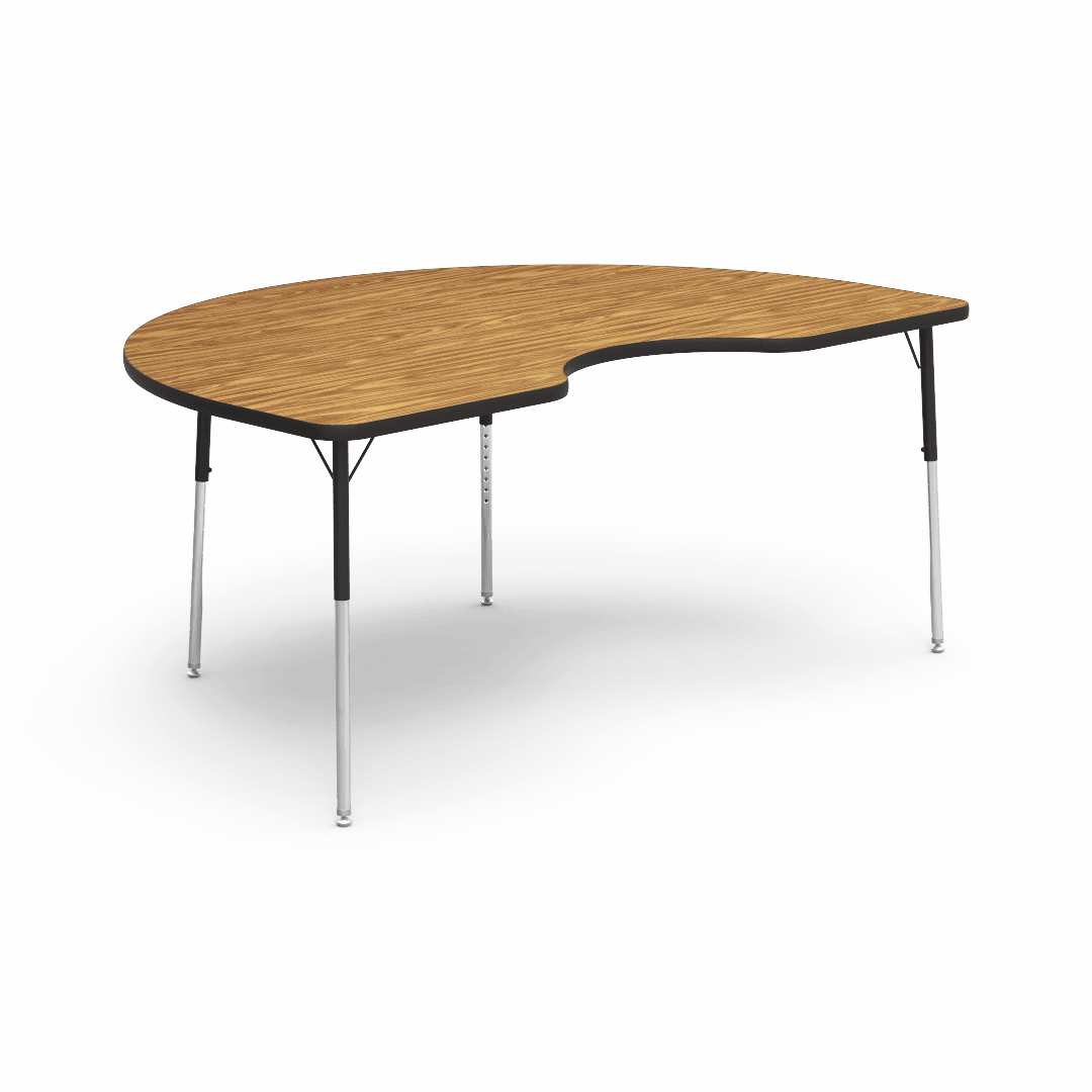 Kidney Activity Table with Heavy Duty Medium Oak Laminate Top and Adjustable Height (48"W x 72"L x 22 - 30"H) - SchoolOutlet