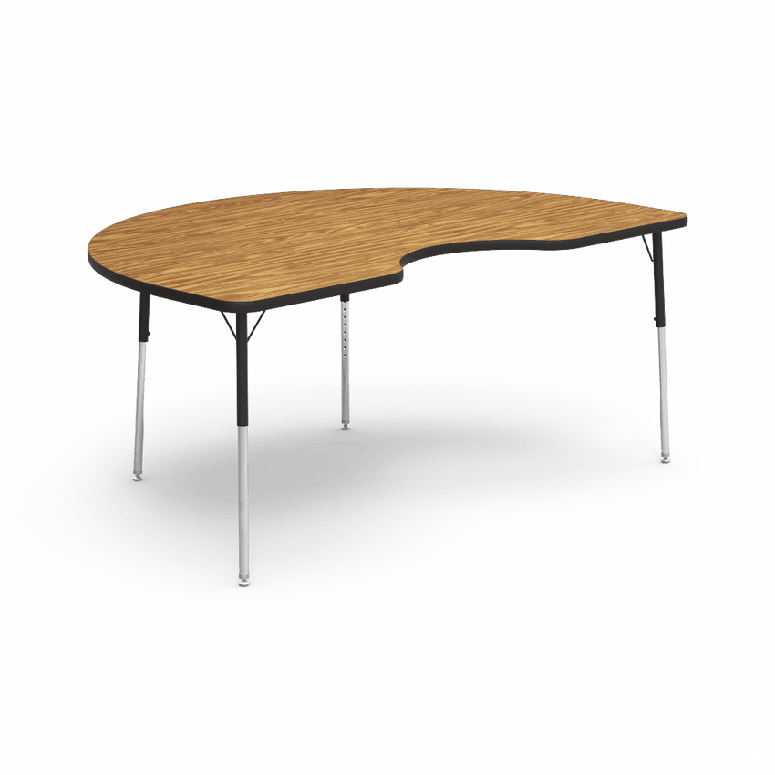 Kidney Activity Table with Heavy Duty Medium Oak Laminate Top and Adjustable Height (48"W x 72"L x 22 - 30"H) - SchoolOutlet