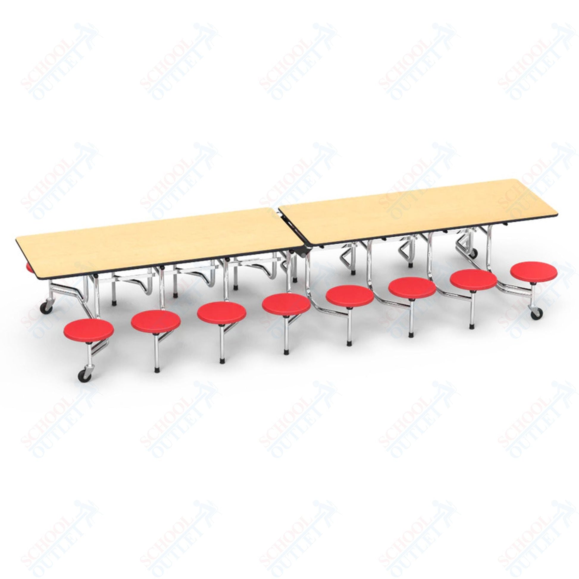 Virco MTS15271216AE - Mobile Stool Cafeteria Table 27"H x 30"W x 12'Long, 15" high Stools with 16 Stools w/ Sure Edge (Virco MTS15271216AE) - SchoolOutlet