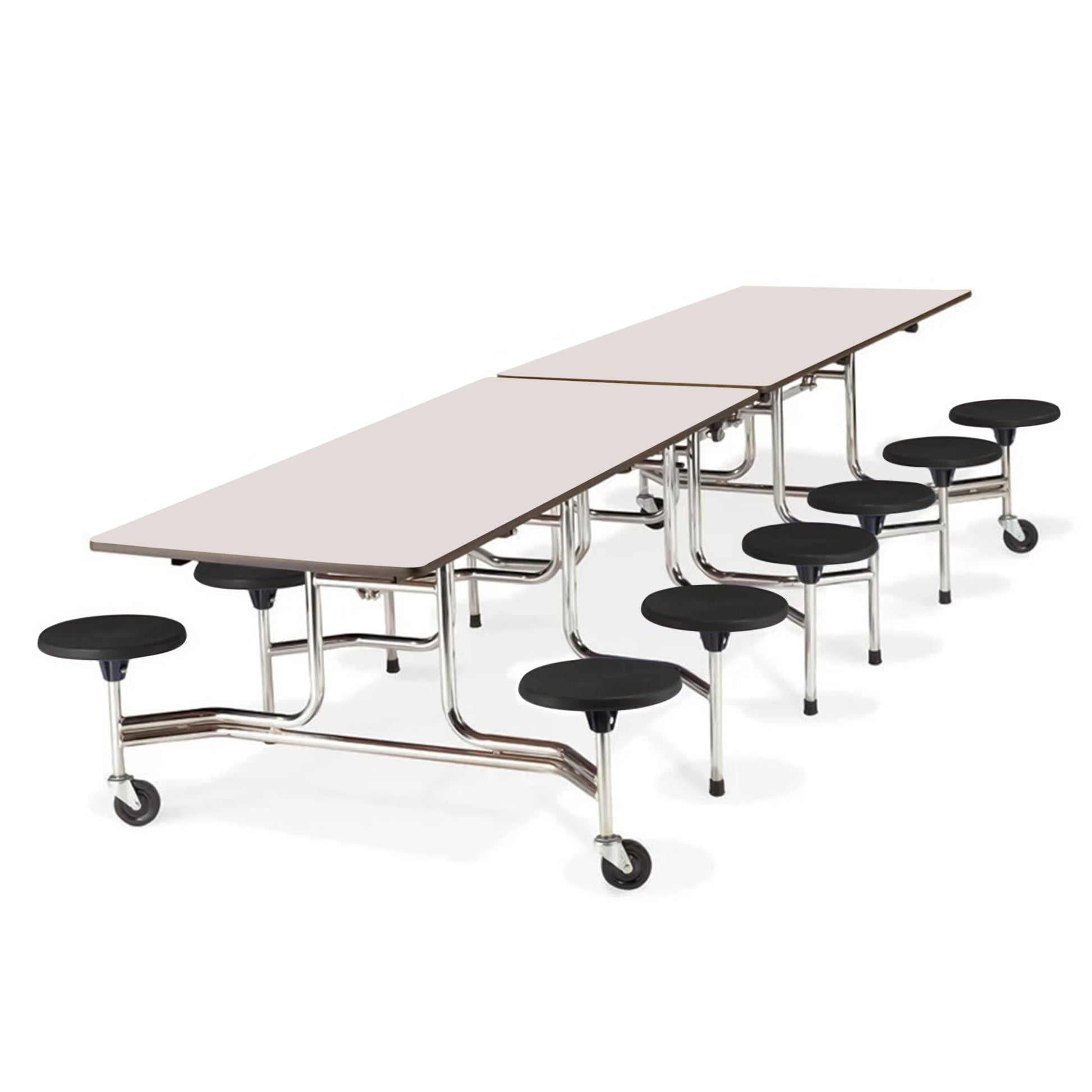 Virco MTS19311212W - ADA Compliant Rectangle Mobile Stool Cafeteria Table - T - mold Edge - 19" Seat Height - 12.5'L - 12 Stools - SchoolOutlet