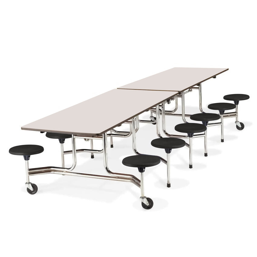 Virco MTS19311212W - ADA Compliant Rectangle Mobile Stool Cafeteria Table - T - mold Edge - 19" Seat Height - 12.5'L - 12 Stools - SchoolOutlet