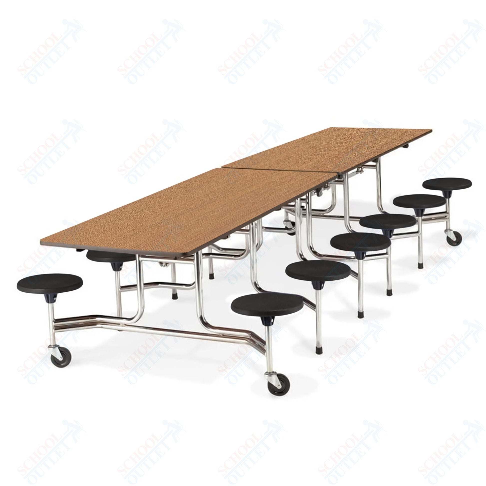 Virco MTS19311212W - ADA Compliant Rectangle Mobile Stool Cafeteria Table - T - mold Edge - 19" Seat Height - 12.5'L - 12 Stools - SchoolOutlet