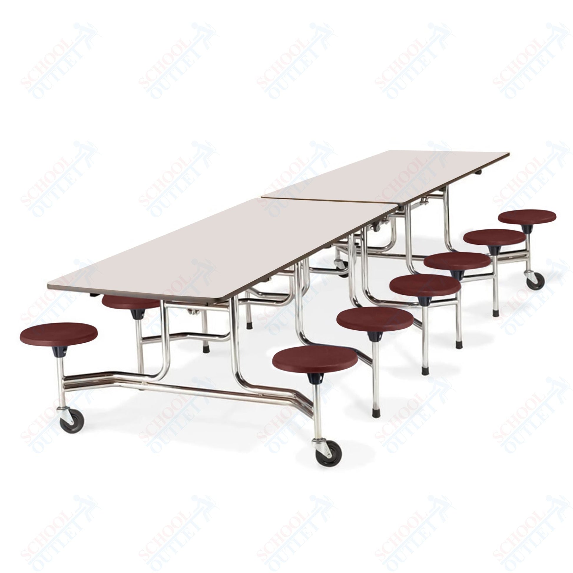 Virco MTS19311212W - ADA Compliant Rectangle Mobile Stool Cafeteria Table - T - mold Edge - 19" Seat Height - 12.5'L - 12 Stools - SchoolOutlet
