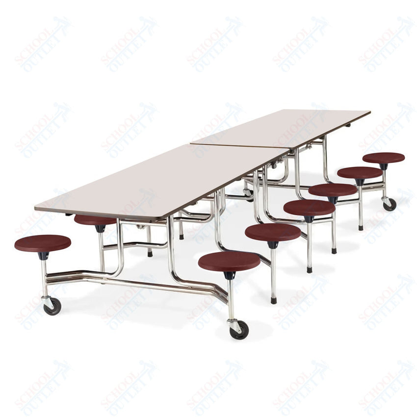 Virco MTS19311212W - ADA Compliant Rectangle Mobile Stool Cafeteria Table - T - mold Edge - 19" Seat Height - 12.5'L - 12 Stools - SchoolOutlet