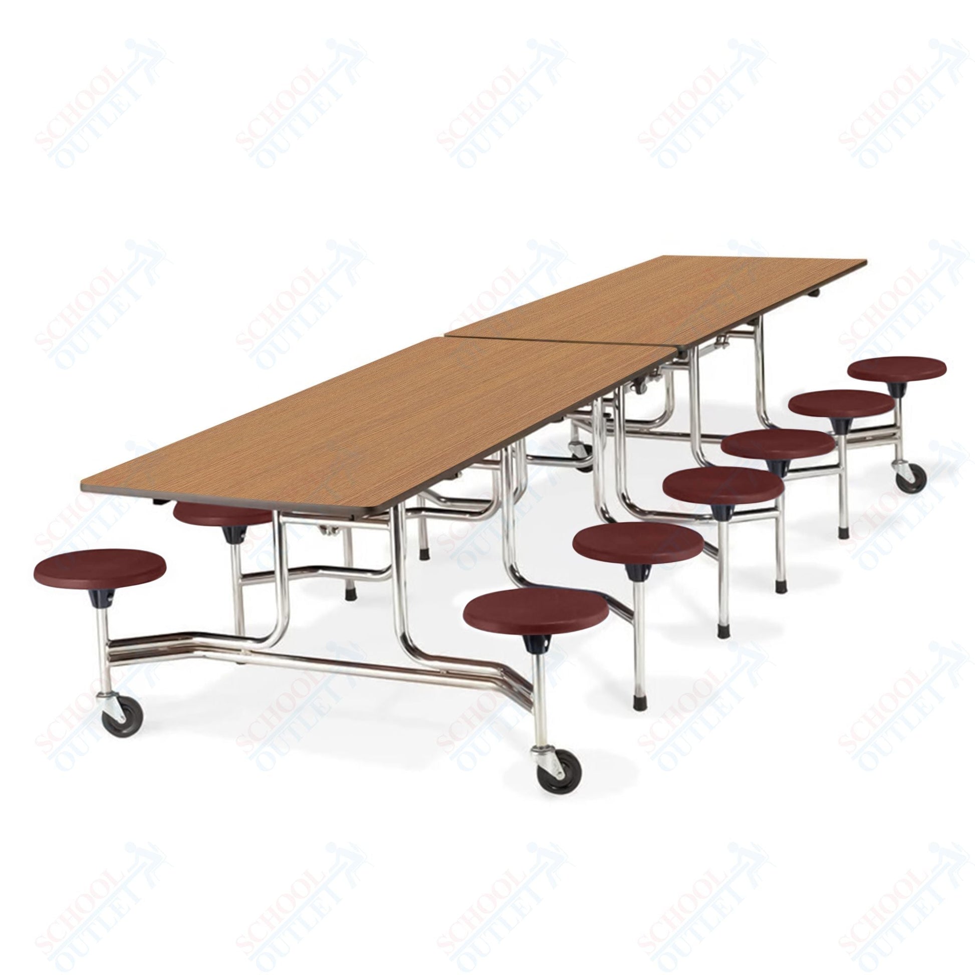 Virco MTS19311212W - ADA Compliant Rectangle Mobile Stool Cafeteria Table - T - mold Edge - 19" Seat Height - 12.5'L - 12 Stools - SchoolOutlet