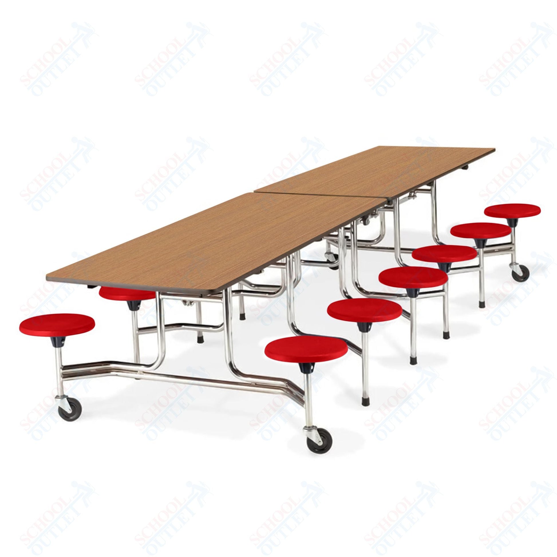 Virco MTS19311212W - ADA Compliant Rectangle Mobile Stool Cafeteria Table - T - mold Edge - 19" Seat Height - 12.5'L - 12 Stools - SchoolOutlet