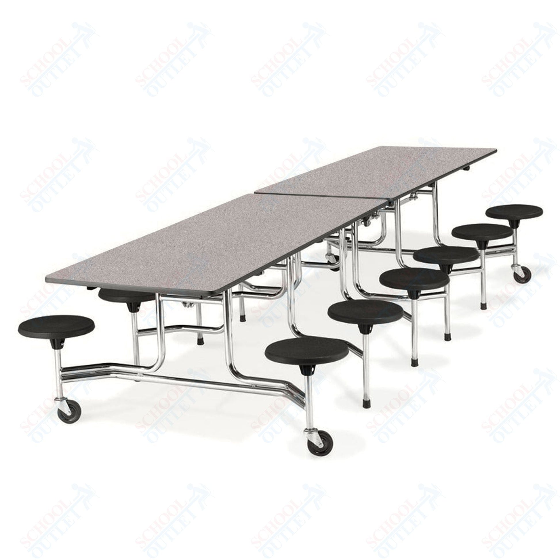 Virco MTS19311212WAE - ADA Compliant Rectangle Mobile Stool Cafeteria Table - Sure Edge - 19" Seat Height - 12.5'L - 12 Stools - SchoolOutlet
