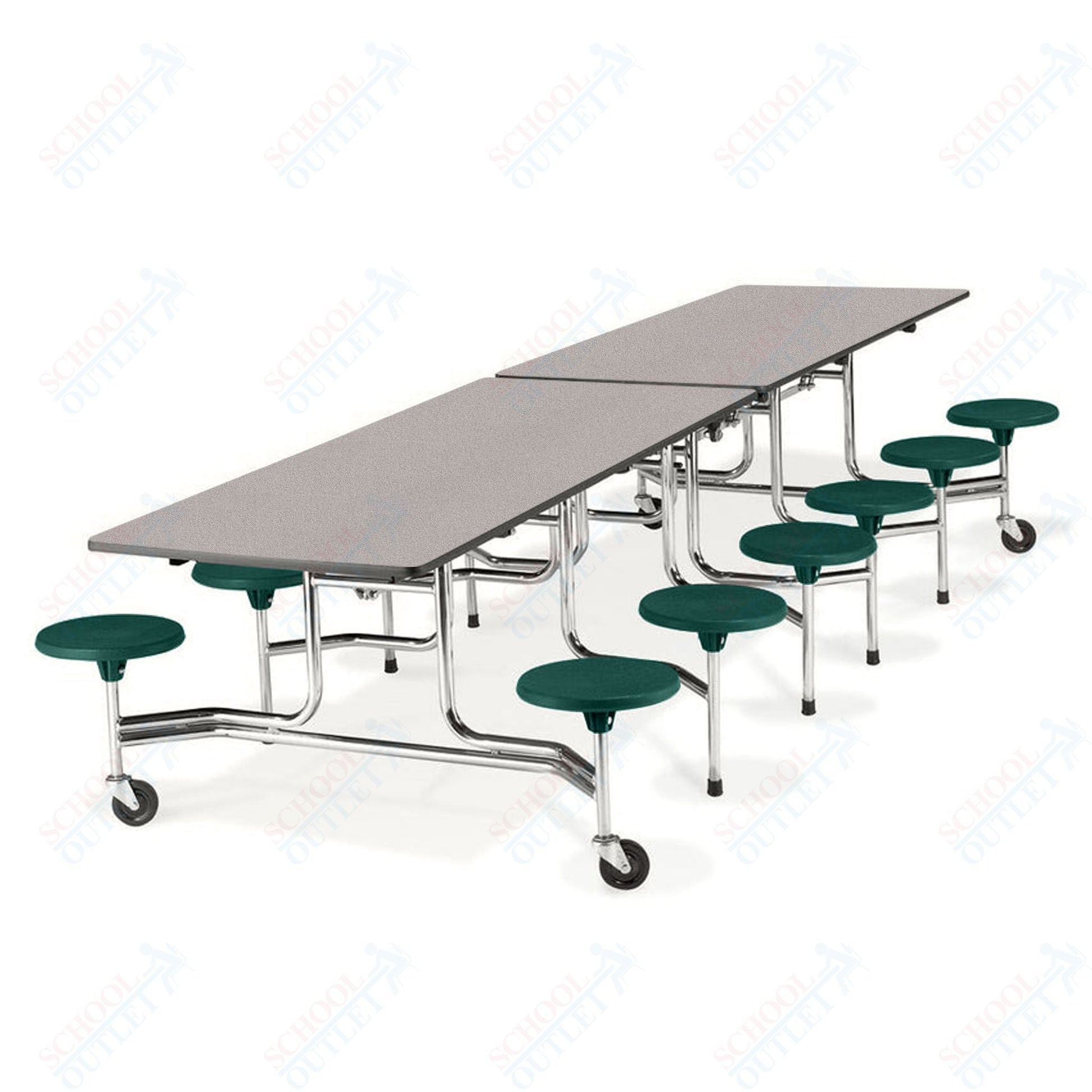 Virco MTS19311212WAE - ADA Compliant Rectangle Mobile Stool Cafeteria Table - Sure Edge - 19" Seat Height - 12.5'L - 12 Stools - SchoolOutlet