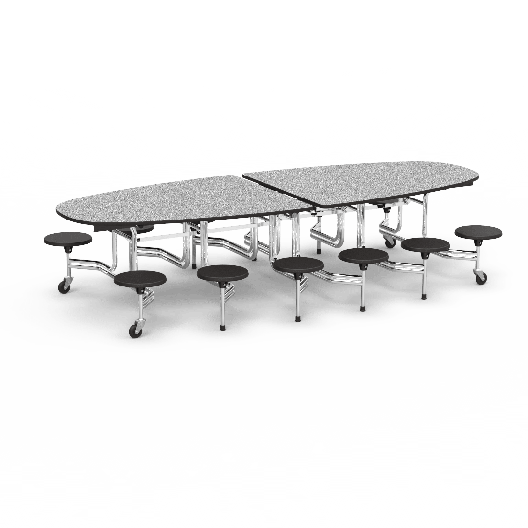 Virco MTS Series Ellipse Mobile Cafeteria Stool Table 45"W x 120"L x 29"H with 15" Seat Height - 12 Stools (MTSE15271012) - SchoolOutlet