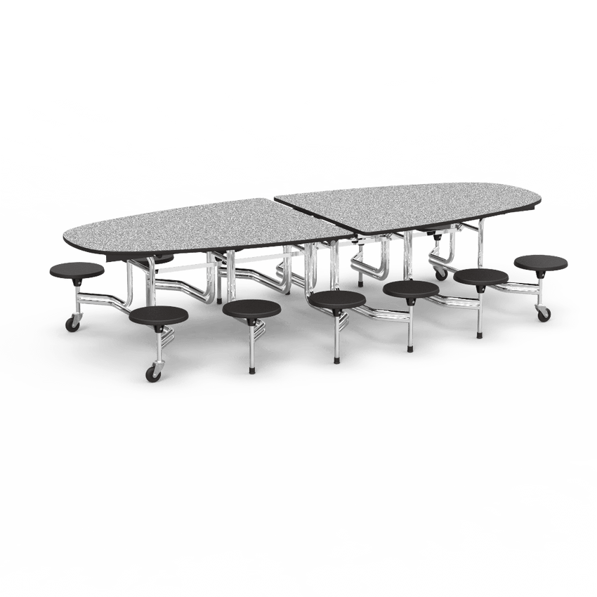 Virco MTS Series Ellipse Mobile Cafeteria Stool Table 45"W x 120"L x 29"H with 15" Seat Height - 12 Stools (MTSE15271012) - SchoolOutlet