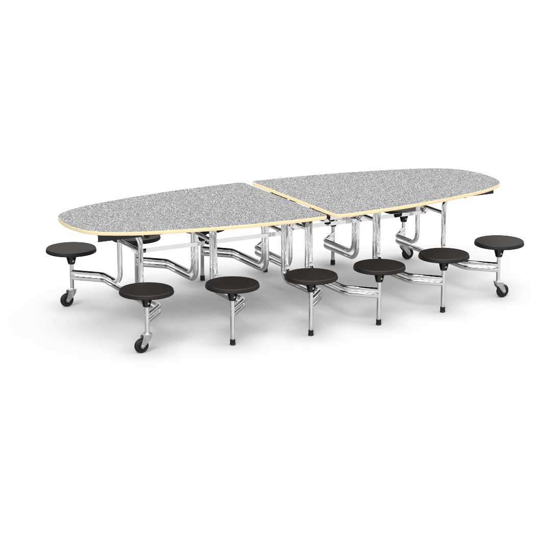 Virco MTS Series Ellipse Mobile Cafeteria Stool Table 45"W x 120"L x 29"H with 15" Seat Height - 12 Stools (MTSE15271012) - SchoolOutlet