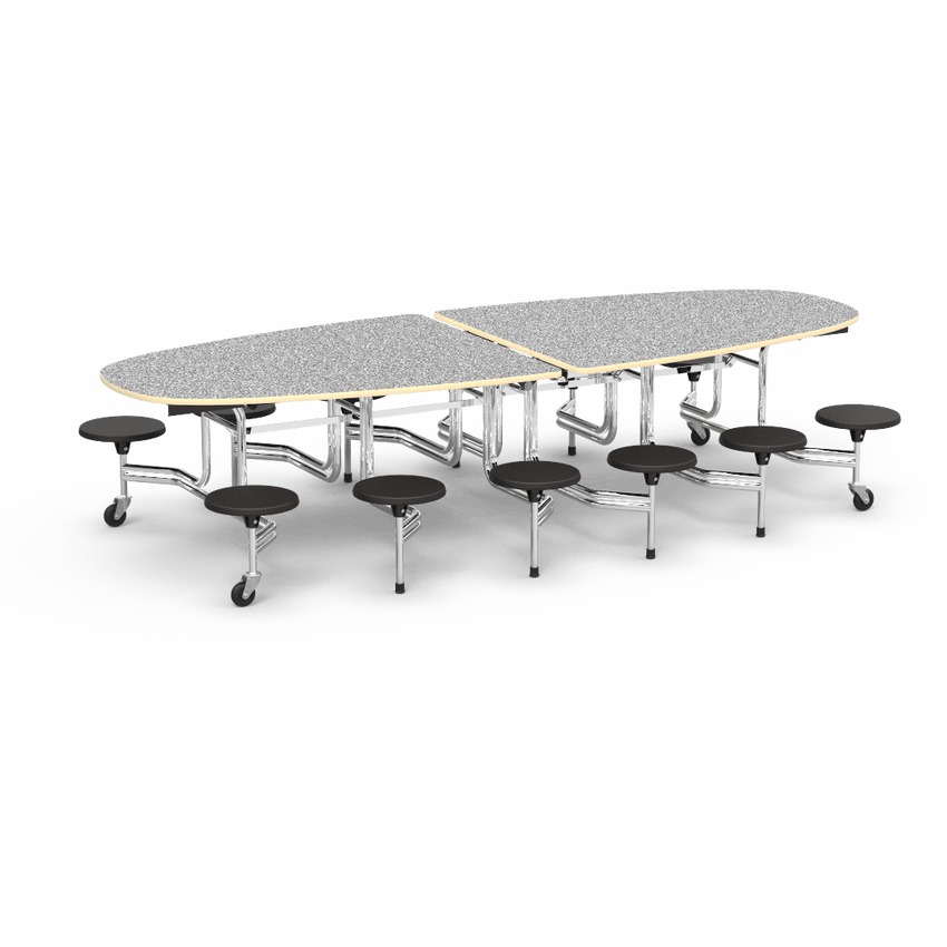 Virco MTS Series Ellipse Mobile Cafeteria Stool Table 45"W x 120"L x 29"H with 15" Seat Height - 12 Stools (MTSE15271012) - SchoolOutlet