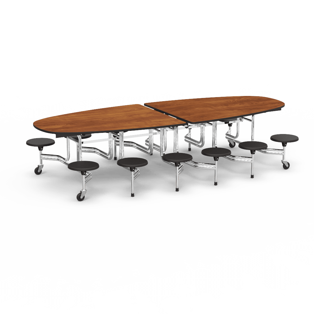 Virco MTS Series Ellipse Mobile Cafeteria Stool Table 45"W x 120"L x 29"H with 15" Seat Height - 12 Stools (MTSE15271012) - SchoolOutlet