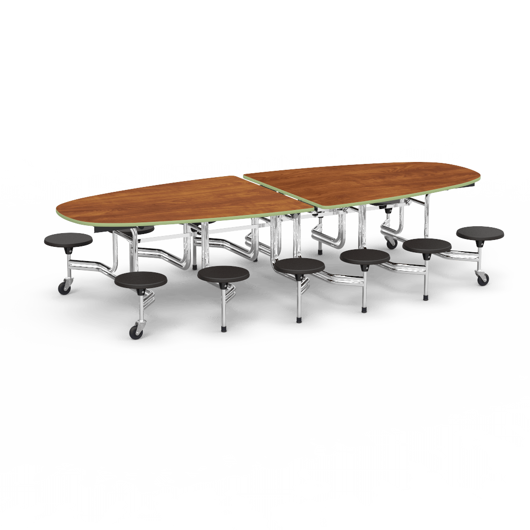 Virco MTS Series Ellipse Mobile Cafeteria Stool Table 45"W x 120"L x 29"H with 15" Seat Height - 12 Stools (MTSE15271012) - SchoolOutlet