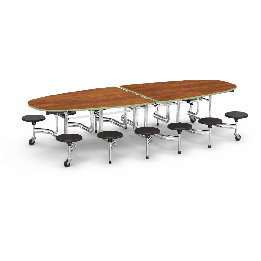 Virco MTS Series Ellipse Mobile Cafeteria Stool Table 45"W x 120"L x 29"H with 15" Seat Height - 12 Stools (MTSE15271012) - SchoolOutlet