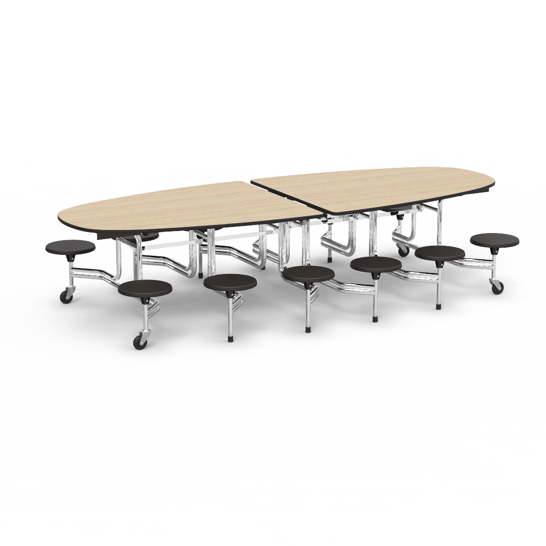 Virco MTS Series Ellipse Mobile Cafeteria Stool Table 45"W x 120"L x 29"H with 15" Seat Height - 12 Stools (MTSE15271012) - SchoolOutlet