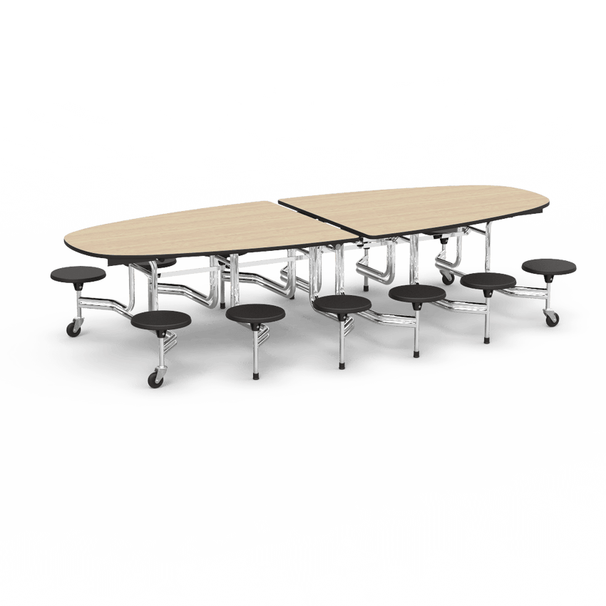 Virco MTS Series Ellipse Mobile Cafeteria Stool Table 45"W x 120"L x 29"H with 15" Seat Height - 12 Stools (MTSE15271012) - SchoolOutlet