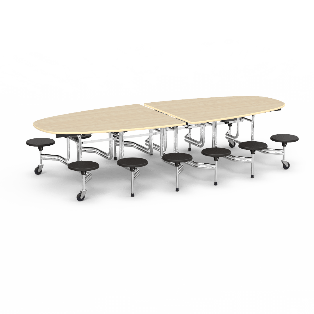 Virco MTS Series Ellipse Mobile Cafeteria Stool Table 45"W x 120"L x 29"H with 15" Seat Height - 12 Stools (MTSE15271012) - SchoolOutlet