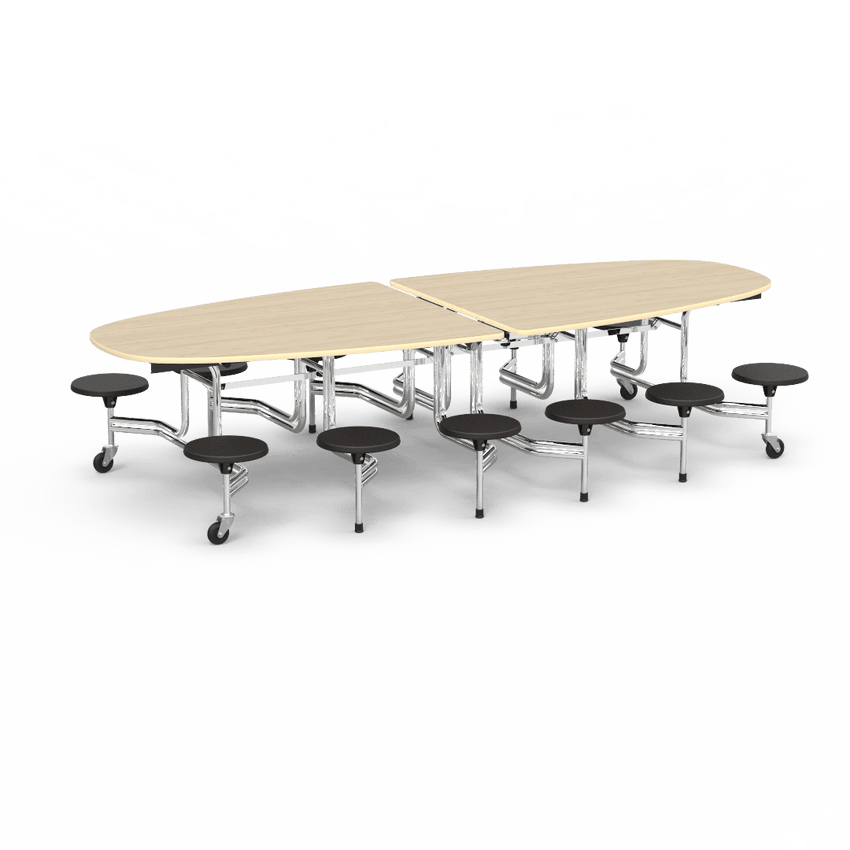Virco MTS Series Ellipse Mobile Cafeteria Stool Table 45"W x 120"L x 29"H with 15" Seat Height - 12 Stools (MTSE15271012) - SchoolOutlet