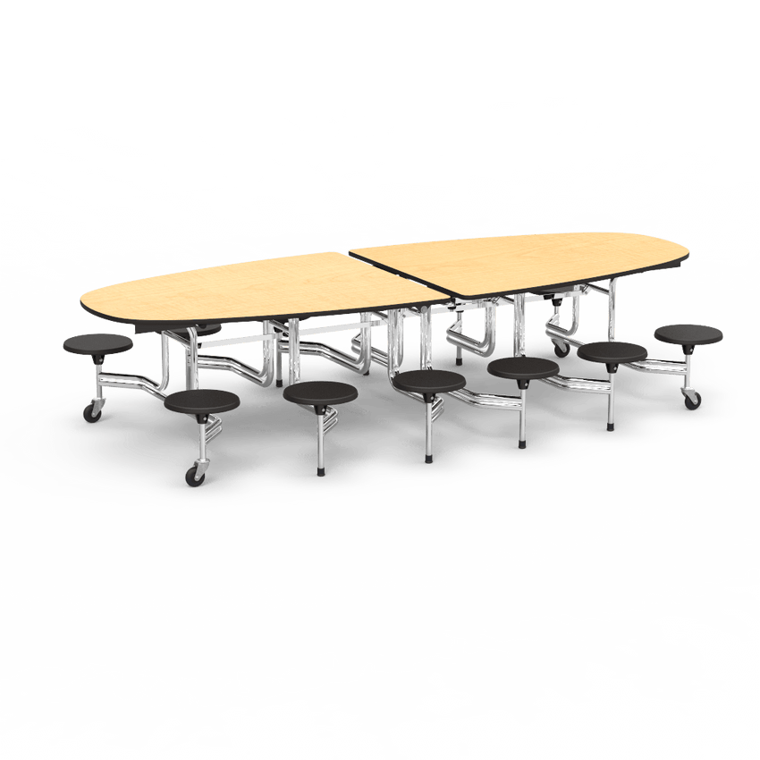 Virco MTS Series Ellipse Mobile Cafeteria Stool Table 45"W x 120"L x 29"H with 15" Seat Height - 12 Stools (MTSE15271012) - SchoolOutlet