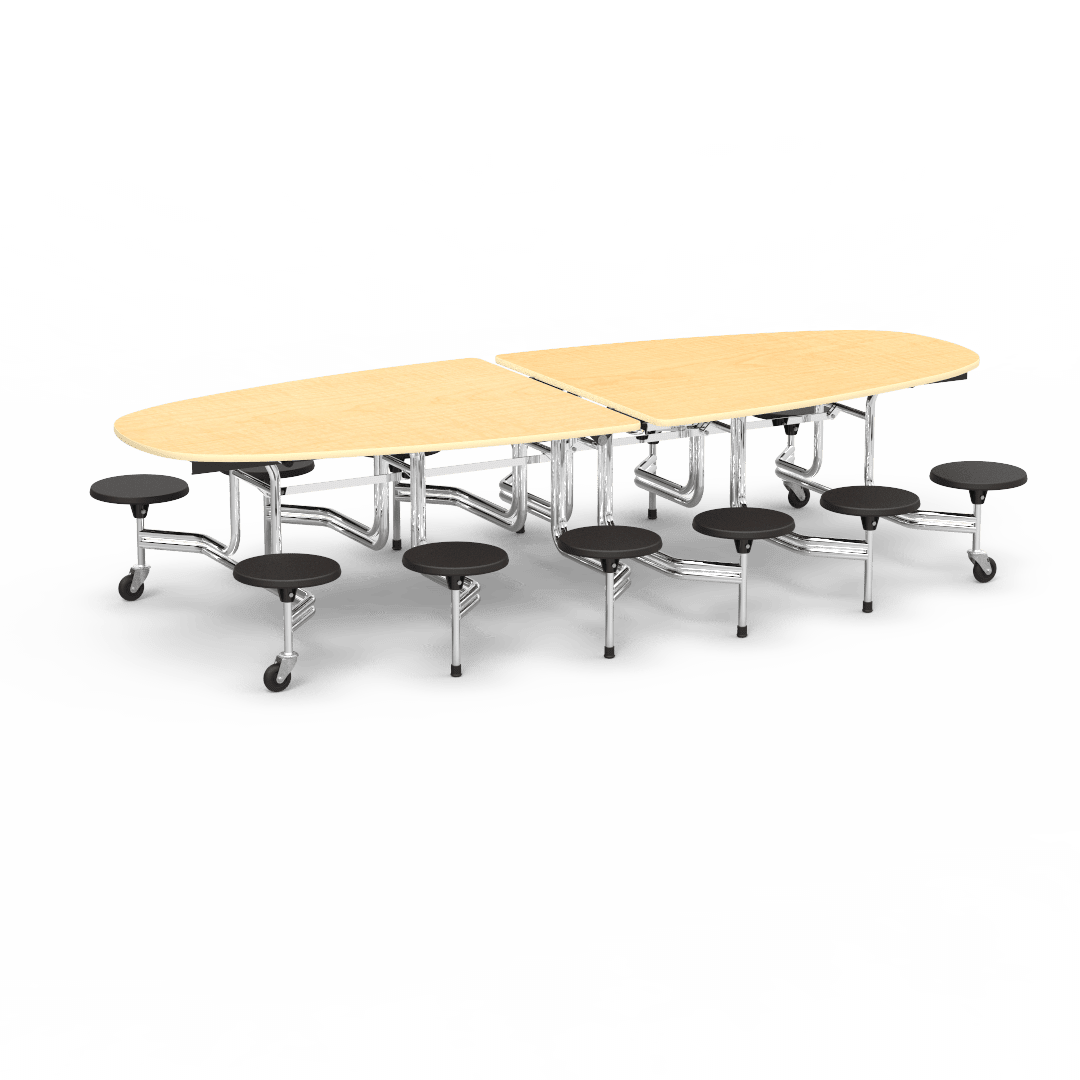 Virco MTS Series Ellipse Mobile Cafeteria Stool Table 45"W x 120"L x 29"H with 15" Seat Height - 12 Stools (MTSE15271012) - SchoolOutlet