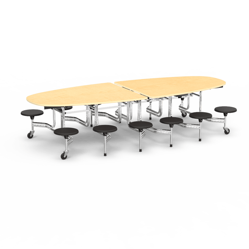 Virco MTS Series Ellipse Mobile Cafeteria Stool Table 45"W x 120"L x 29"H with 15" Seat Height - 12 Stools (MTSE15271012) - SchoolOutlet