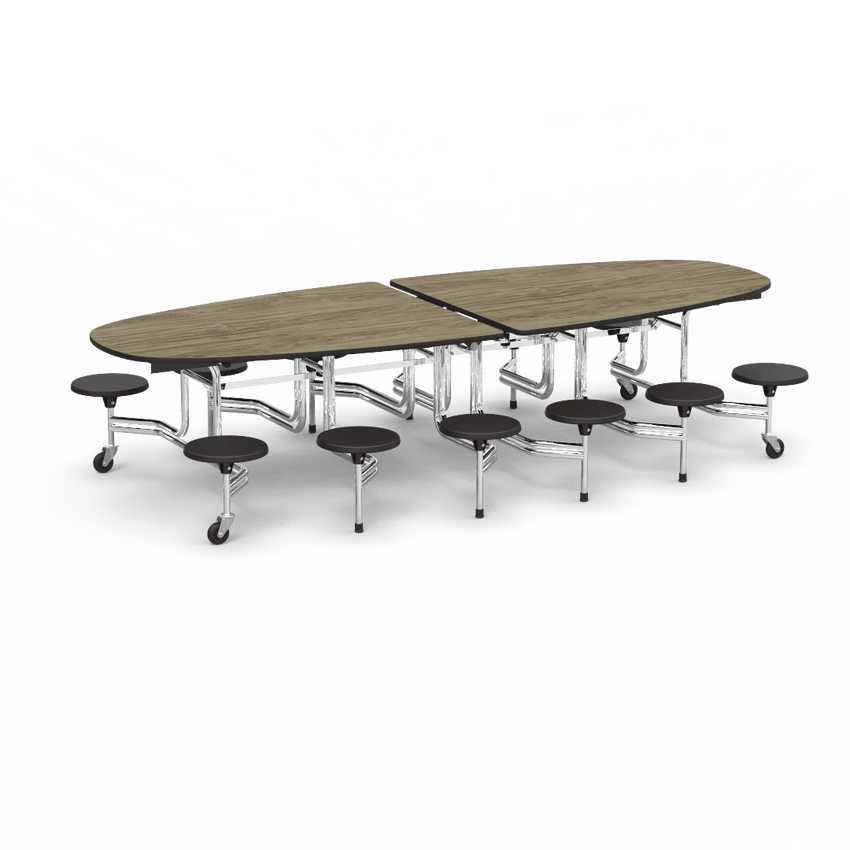 Virco MTS Series Ellipse Mobile Cafeteria Stool Table 45"W x 120"L x 29"H with 15" Seat Height - 12 Stools (MTSE15271012) - SchoolOutlet